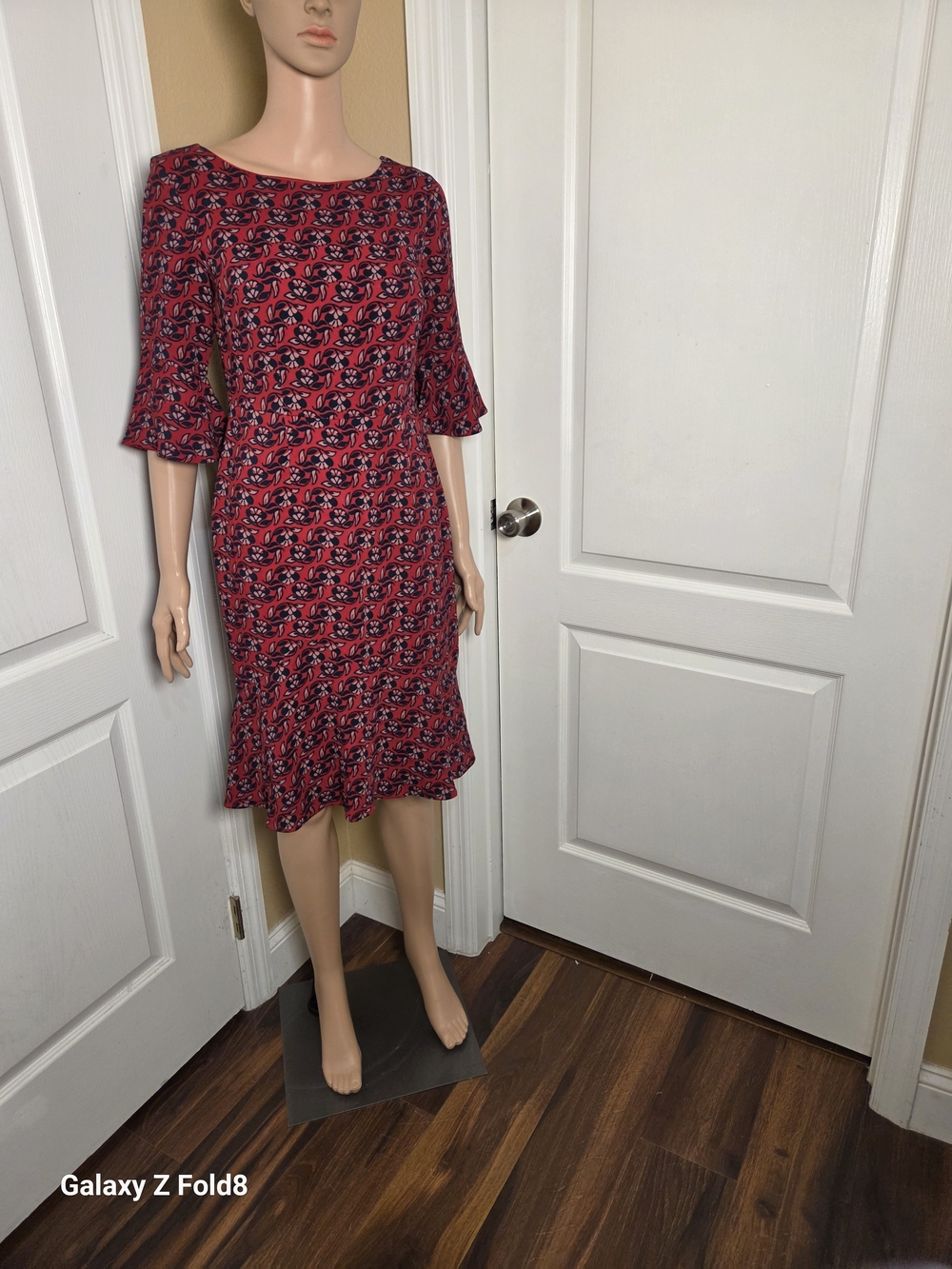 Boden Red Floral Sheath Dress | Petite 4P | 3/4 Sleeve Lined Workwear.